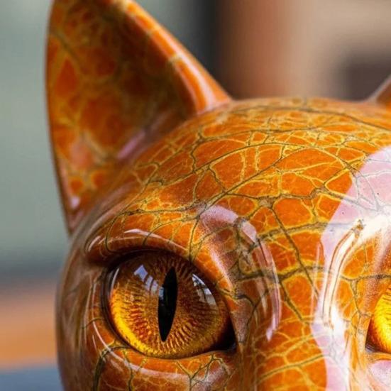 Realistic Cat Head Sculpture Hand-Carved Cat Head Statue Figurine Home