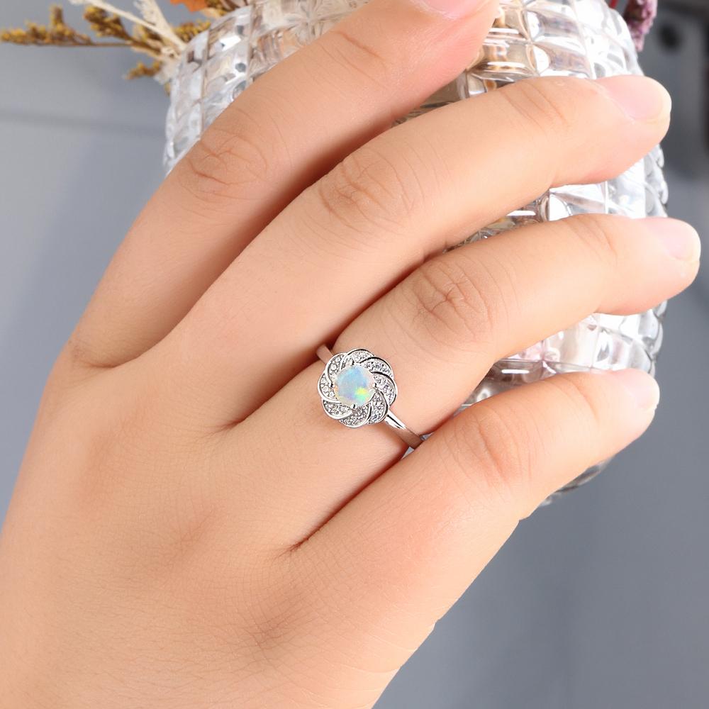 Elegant Flower Shape Clasp Ring Earrings Pendant Necklace Set Natural Opal S925 Silver Fine Jewelry for Women's Banquet Gifts