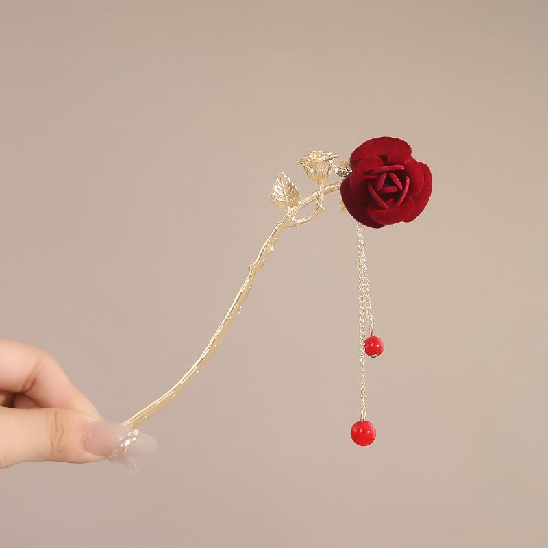 

Ретро Роза Заколка для волос для женщин Китайский стиль Кисточка Палочка для волос Заколки для волос Цветок Ручной работы Заколки для волос День святого Валентина Головной убор