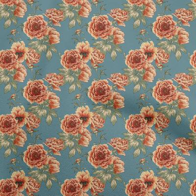 Baumwoll-Flex Dunkelpetrolblau Stoff Blumen Nähmeterware Bedruckt DIY Kleidung Nähzubehör 40 Zoll
