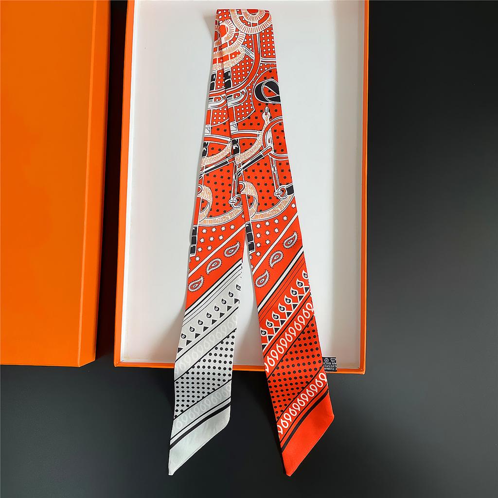 Double Colored Paisley Twill Silk Scarf New Brand Design Luxury Scarf Women Foulard Skinny Bag Scarves Neckerchief Hair Headband