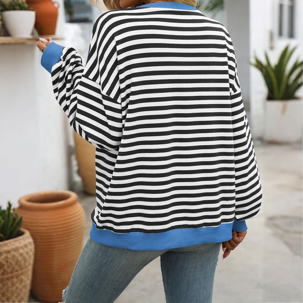 Dámská barevná pruhovaná volná mikina s kulatým výstřihem