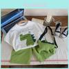 Adorable Children's Summer Outfit Set Featuring Cozy Short Sleeve T-shirt And Comfy Shorts With Dinosaur Backpack For Boys And Girls Aged 3 To 8 Years