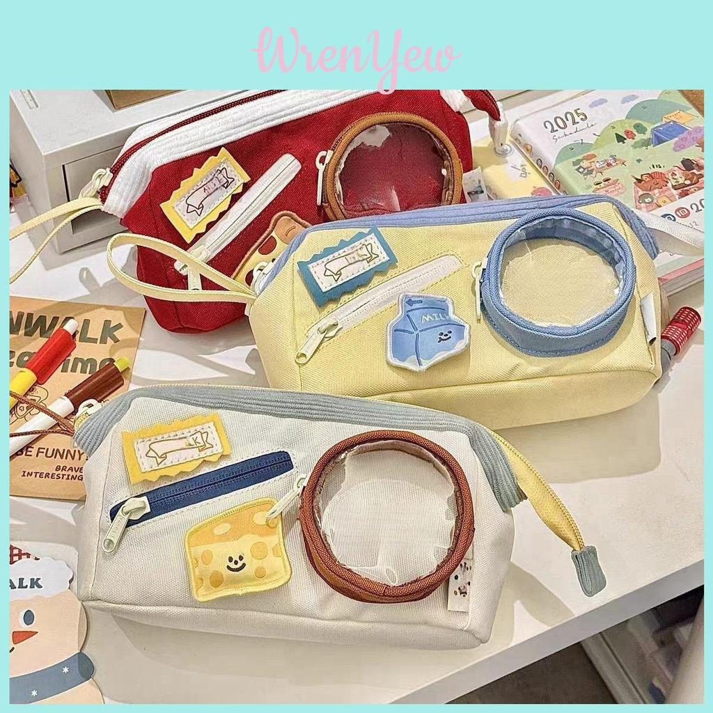 Adorable Food Print Canvas Pencil Holder With Multiple Compartments For School Supplies