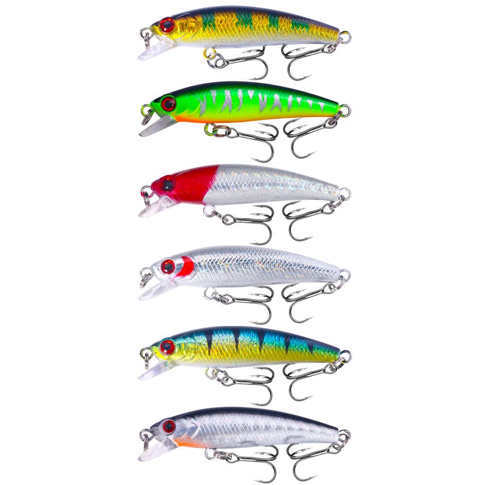 

6 шт./лот, рыболовные приманки, жесткая приманка Minnow Popper с тройным крючком, реалистичные 3D рыболовные глаза, приманка для плавания, воблер, глубокая/мелкая, 5,5 см-2,5 г