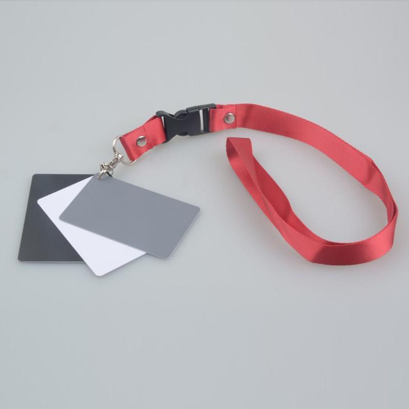 3in1 Pocket-Size Digital White Black Grey Balance Cards Camera Accessory 18% Gray Card with Neck Strap for Digital Photography