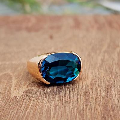 Chevalière Topaze Bleue de Londres argent sterling plaqué or rose bijou unisexe