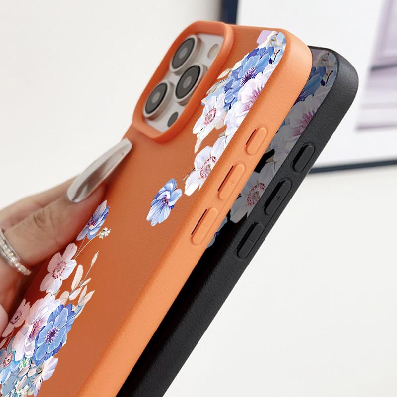 Flower Patterned Phone Case For iPhone 17 Air 16 15 14 Pro Max 13 12 Pro 11 17 16e Shockproof Soft Silicone Leather Texture Cover