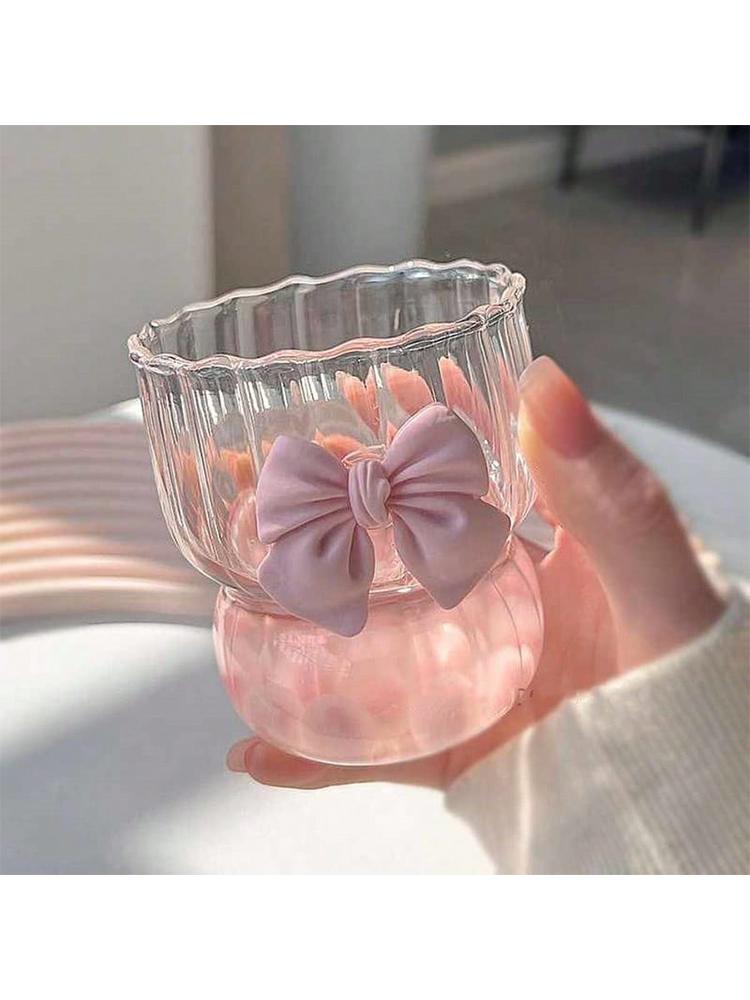 

1pc Pink Glass Cup With 3D Bow Lid, Heat-Resistant Borosilicate Glass Cup For Hot & Cold Drinks, Reusable Multipurpose. 401-500ml розовый
