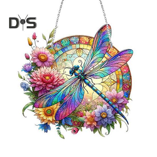 Dragonfly Pendant Special Shapes Faux Diamond Painting Kit Flower Dragonfly Patterned Hanging Ornament DIY Rhinestone Art Set for Home Decor