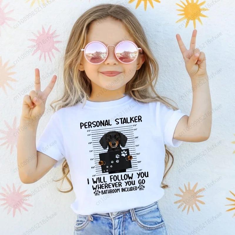 T-shirt with Dachshund Teckel dog print,fun t-shirts for babies,t-shirt for kids,white short-sleeve summer t-shirts for children