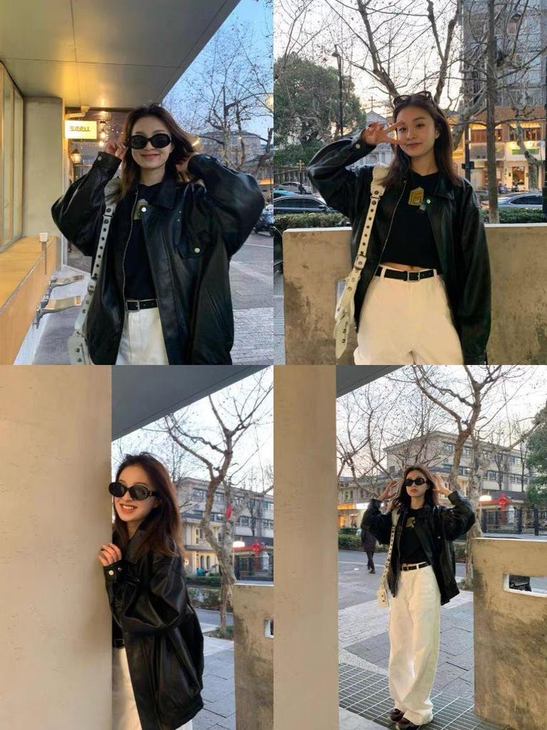 Damen Retro Slimming Motorradjacke aus Kunstleder - Frühling/Herbst