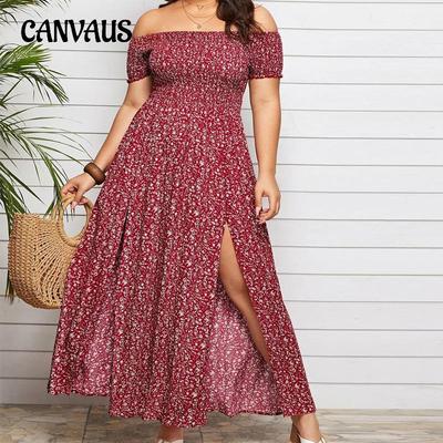 Vasarinė didelio dydžio suknelė, laisvalaikio bohemiškai marginta suknelė be petnešėlių su skeltu kaklu, ilga gėlėta suknelė