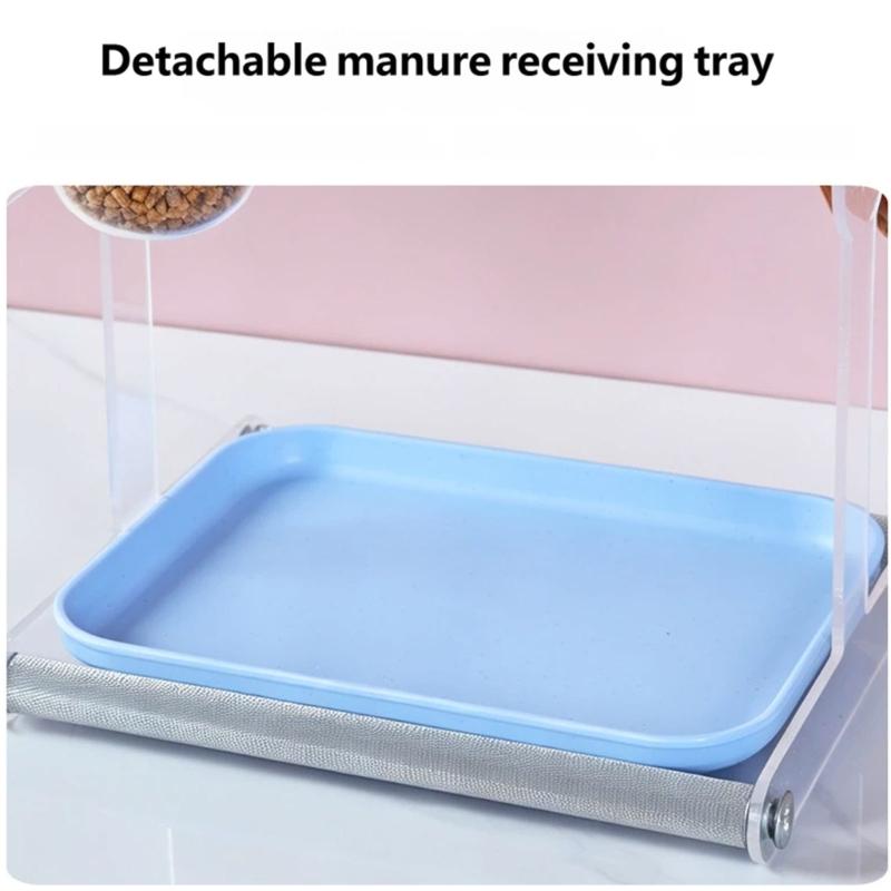 Removable Tray Bird Perch Stand with Padded Textured Surfaces and Feeder Cup, Training Toilet for Parrots Care Area, Tabletop Entertainment