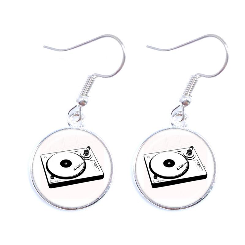 Retro CD Record Drop Earring Disc Classic Music Gramophone Record Glass Cabochon Earrings Gift for Music Loves