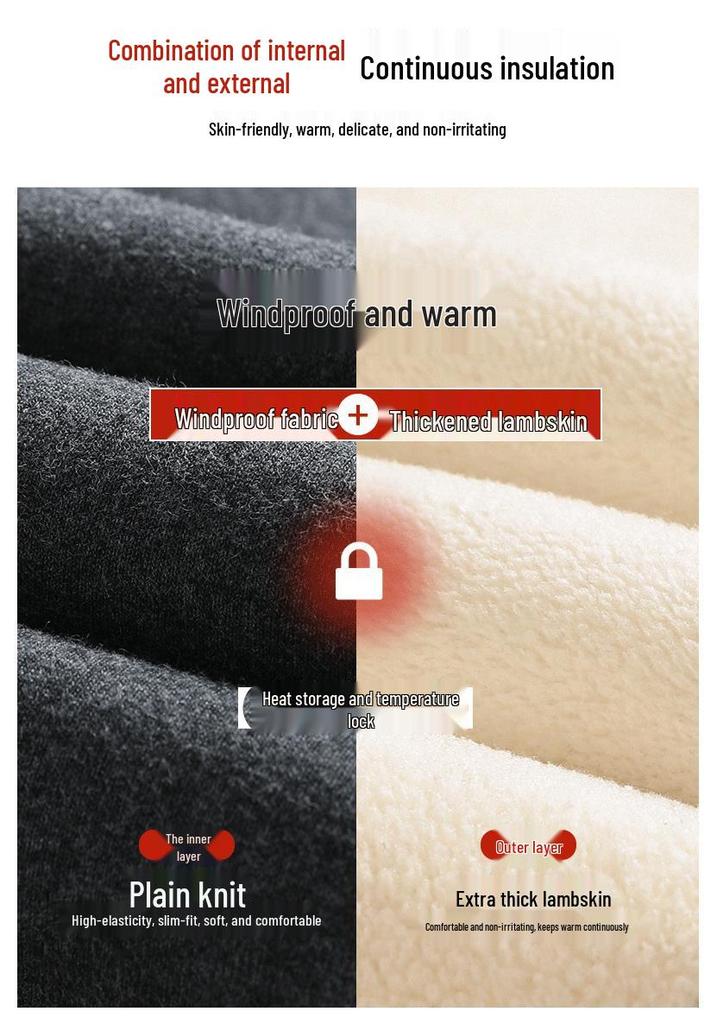 Women's Extra Thick Fleece-Lined Lambswool Pants – High Waist, Elastic, Warm Winter Layer