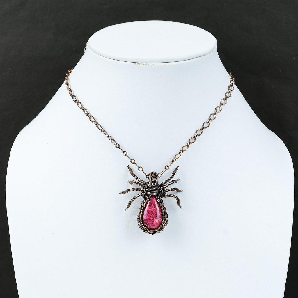 Thulite Copper Pendant Copper Wire Wrapped Jewelry Handmade Spider Pendant Gemstone Copper Pendant Gift For Him Wire Wrap Pendant For Women