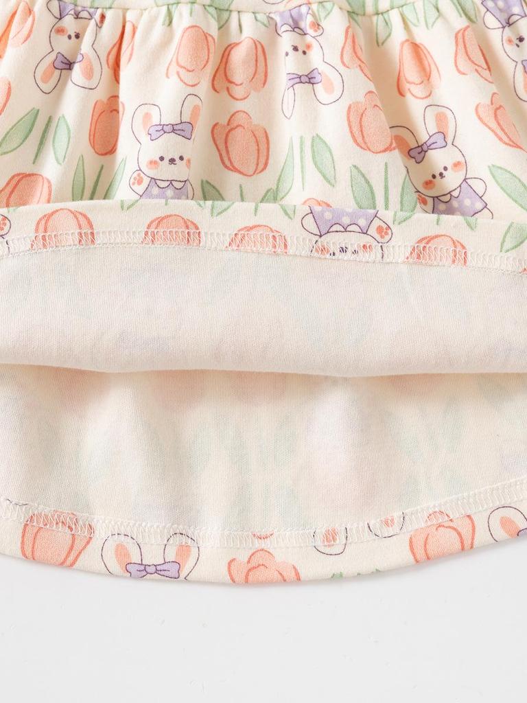 Girls' Floral Print Cotton Two-Piece Set - Long Sleeve Top & Pants for Spring/Autumn