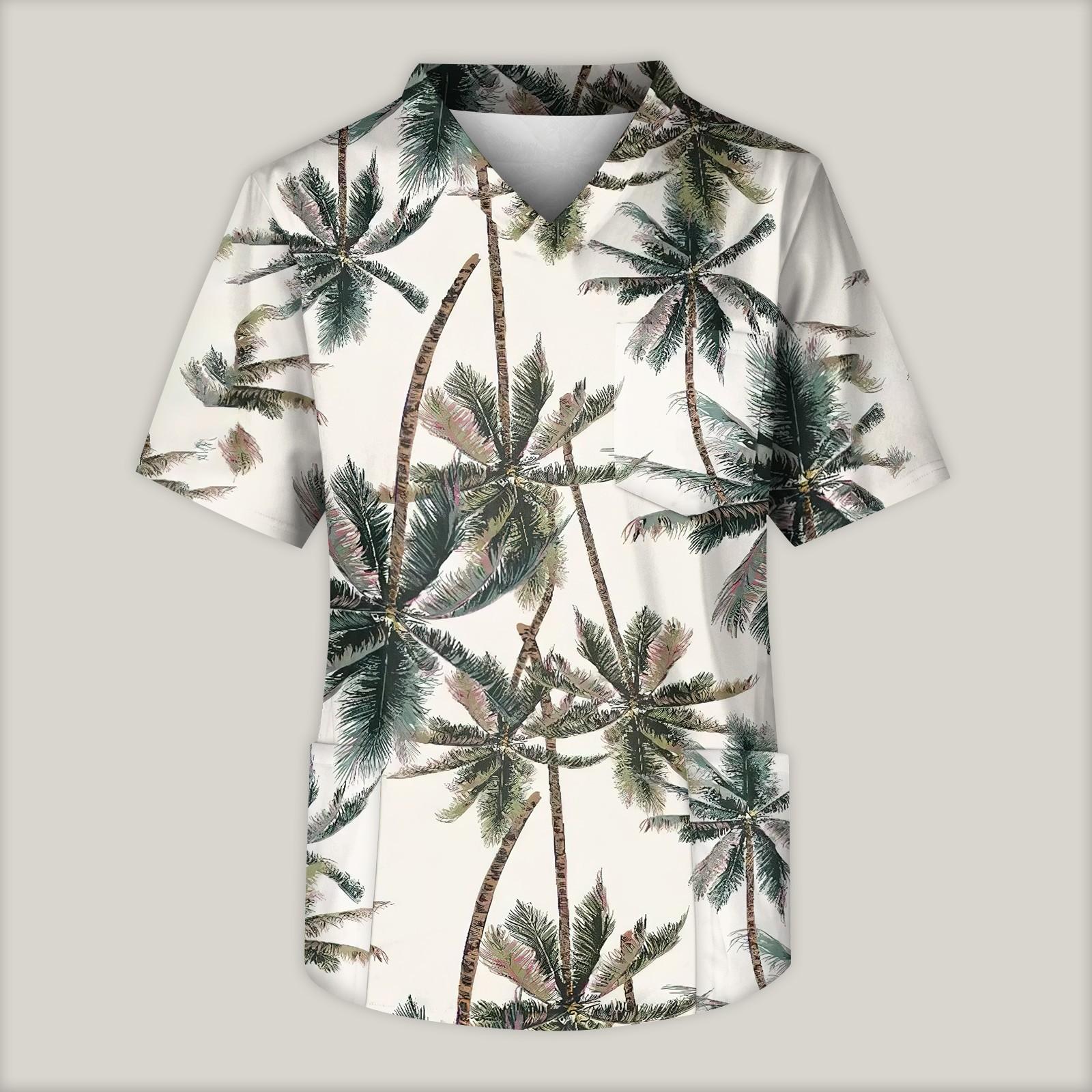 

Мужская рабочая блузка с короткими рукавами и v-образным вырезом с принтом, топ с нагрудным карманом L белый