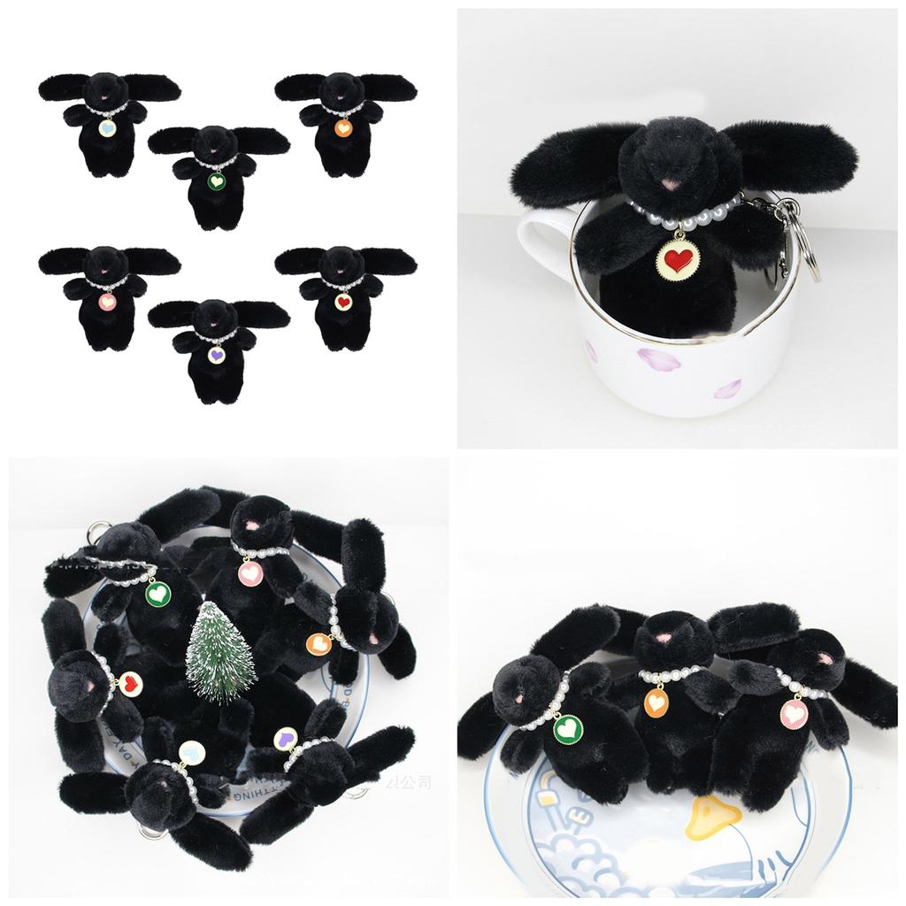 Cute Plush Necklace Rabbit Charm Keychain Soft Stuffed Ornament Keyring Lovely Pendants for Purse Bag Backpack Handbag