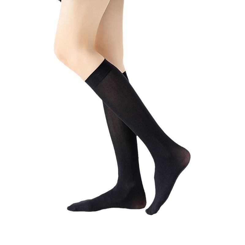 4 perechi de șosete de catifea pentru vițel de vară, subțiri, anti-cârlig, din mătase, picior frumos, șosete tub lungi, negru, alb, șosete versatile în stil colegial