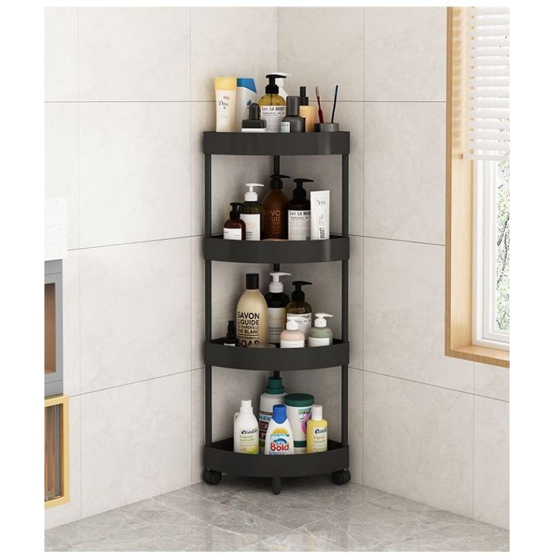Badezimmer-Eckregal, dreieckiges Aufbewahrungsregal mit Rädern, unabhängiger doppelschichtiger Aufbewahrungswagen, multifunktionale bewegliche Badezimmeraufbewahrung