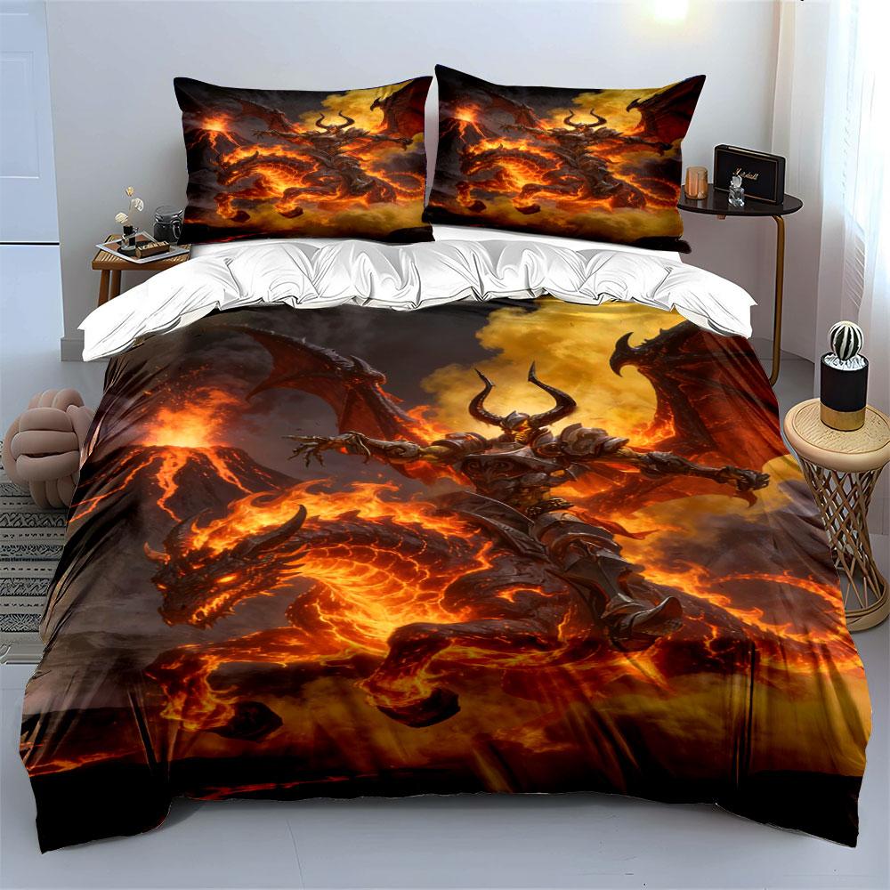 Fiery dragon and warrior. Bedding sets Duvet cover sets Duvet covers Pillowcases(1 * Duvet Cover 2 * Pillowcases without duvet insert)