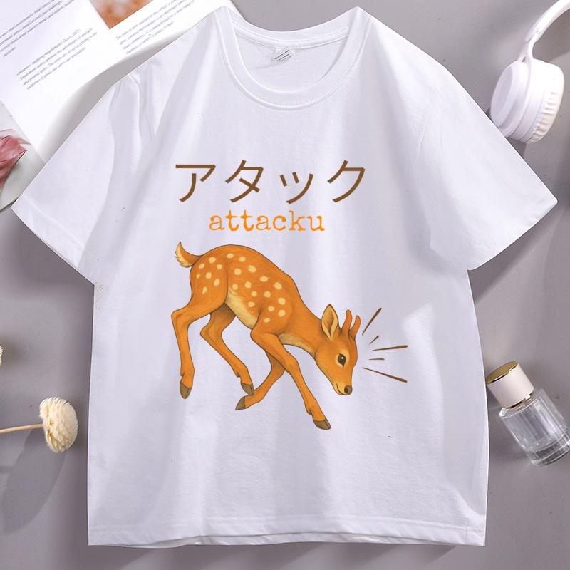 

Funny Japanese Deer TShirt Unisex Women Animal Graphic T Shirts Casual Short Sleeve Round Neck Printed Tshirt Vintage Streetwear 3XL