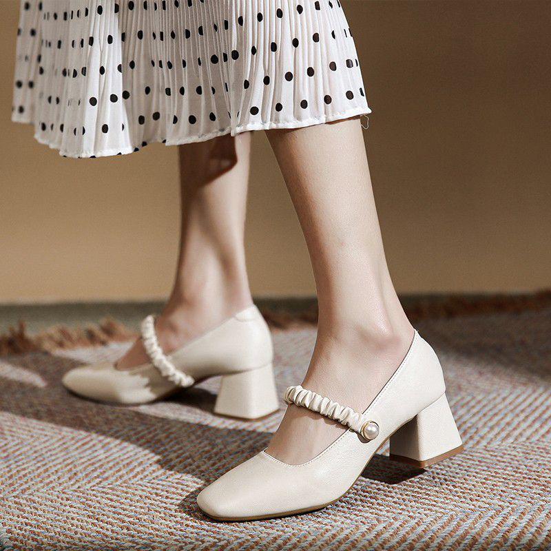 2025 Women’s Mary Jane Fairy Style Square Toe High Chunky Heel Shoes - Versatile for All Seasons