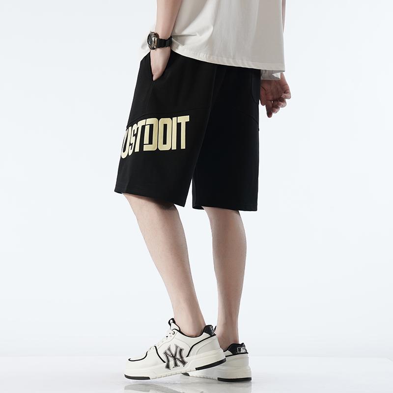 

Summer Elastic Waist Letter Printing Shorts Male Loose Casual All-match Sports Shorts Men Knee Length Short Pants M чорний