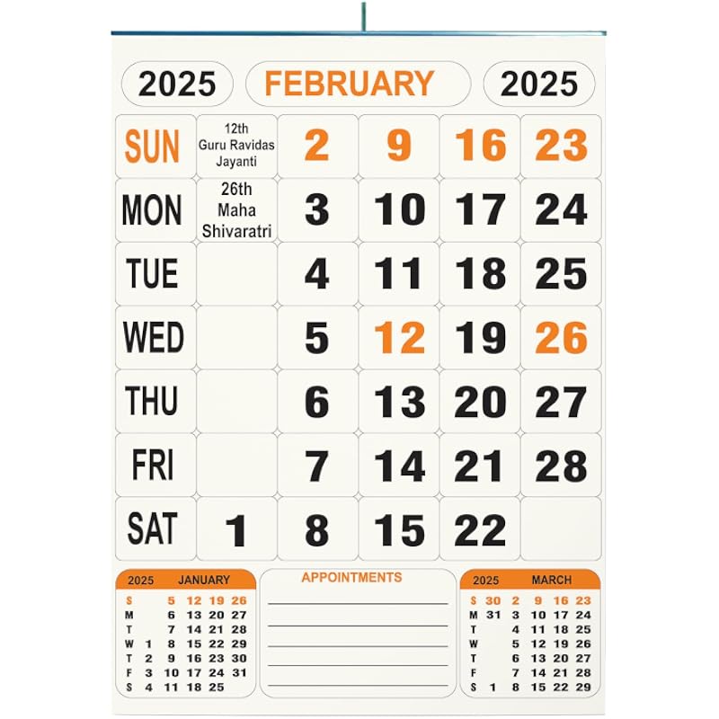 AccuPrints 2025, 14 by 20 Inch Offices Wall Calendar Large Dates with Space for Marks/Notes