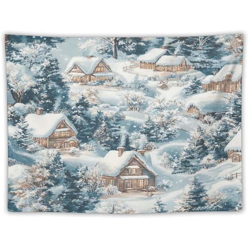 Winter Wonderland Cozy Village Tapestry Perfect for Festive Serene Heartwarming Home Decor with Winter Charm 74x94cm(29x37in)