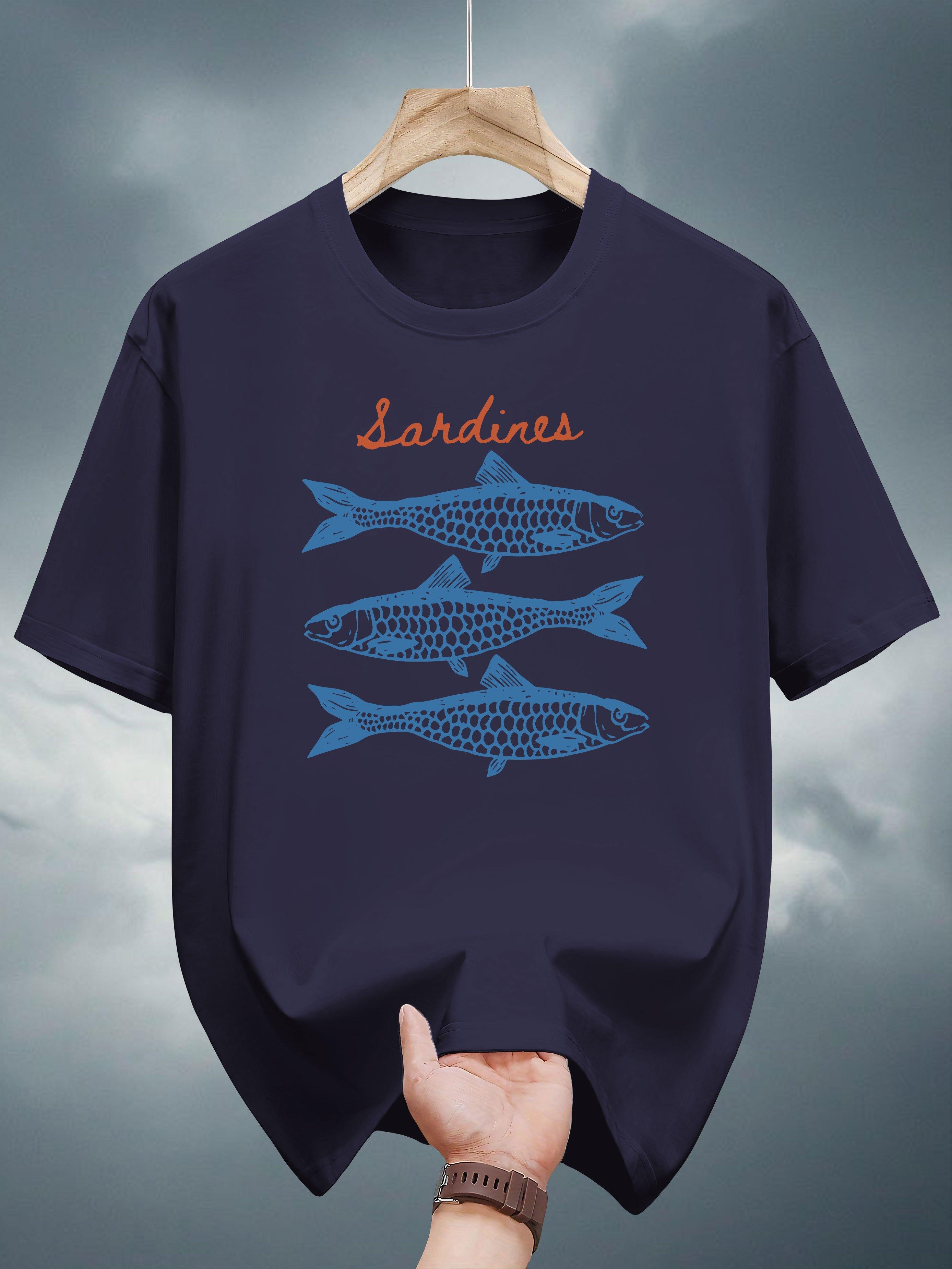 T-shirt with Sardines Graphic Print - Black Casual Summer Tee XXL