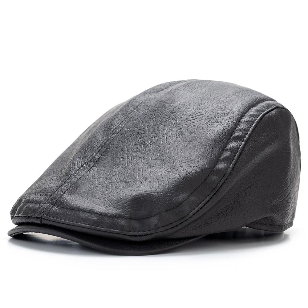 

Women s Summer PU Hat Men Beret Peaked Cap чёрный