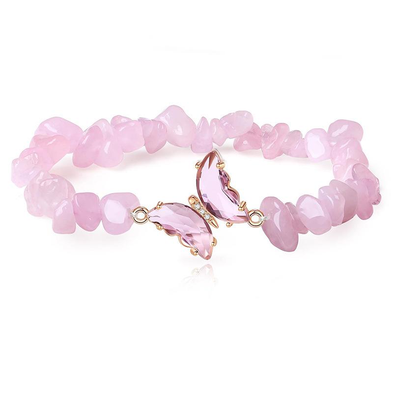 Fashion Trendy Anniversary Amethyst Gravel Cute Butterfly Natural Stone Crystal Elastic Beaded Low Price Bracelet Versatile