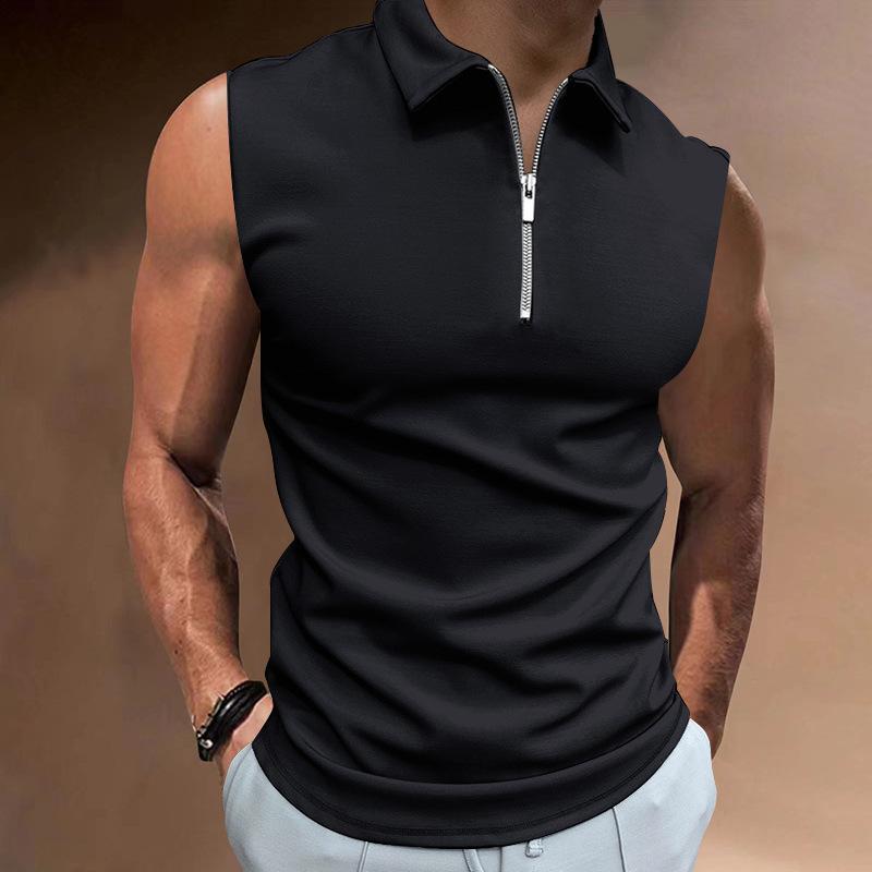 Polo senza maniche con mezza zip, vestibilità slim, top casual versatile