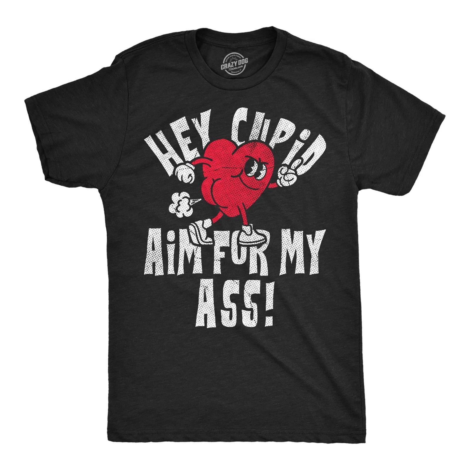 Mens Funny T Shirts Hey Cupid Aim For My as Sarcastic Valentines Day Tee For L