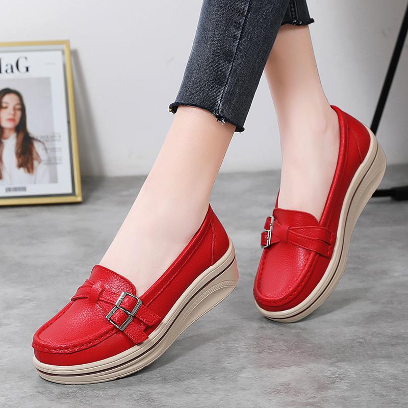 Spring Autumn Women Flats Platform Loafers Ladies Leather Comfort Wedge Moccasins Orthopedic Slip On Casual Shoes Plus Size