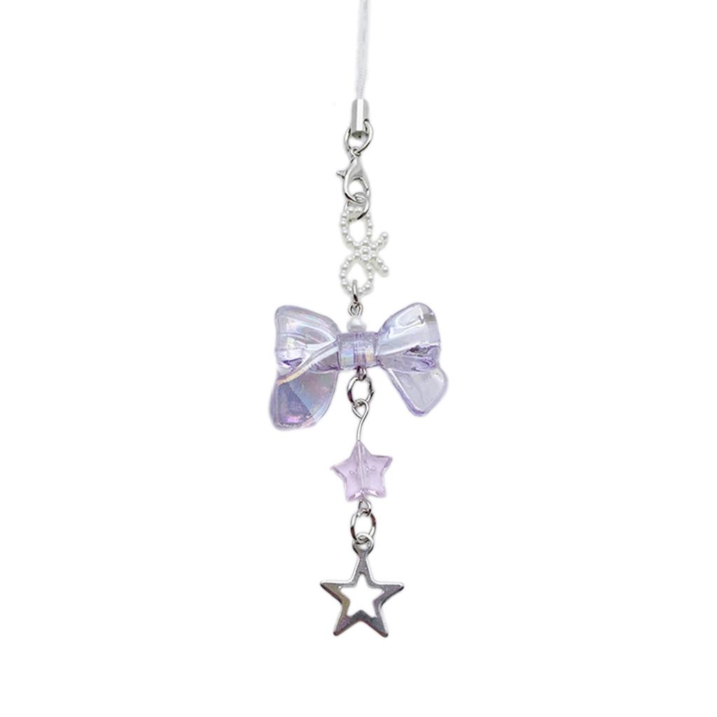 Pendentif Cœur Nœud Papillon Dragonne de Téléphone Chaîne de Téléphone Amovible Lanière de Téléphone Perles Porte-clés Faits Main pour Portefeuille Sac