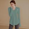 Abbigliamento da yoga a maniche lunghe con cappuccio sottile da donna, per sport all'aria aperta, jogging, top largo per il tempo libero, traspirante, ad asciugatura rapida, tinta unita