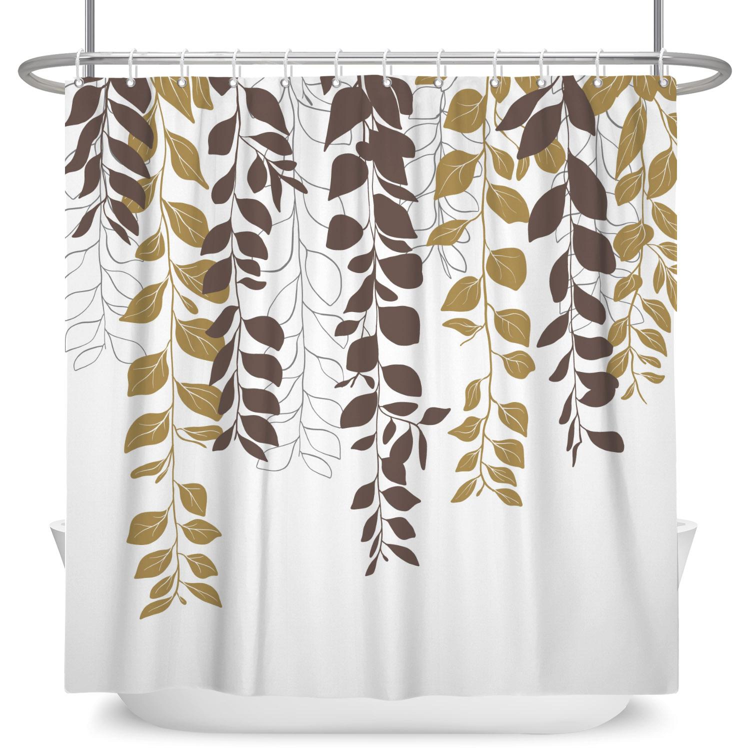

Modern Fresh Bathroom Shower Curtains Simple Green Plants Vines Floral Decor Waterproof Bathroom Polyester Curtain With Hooks W60H190(CM)-1 Pcs