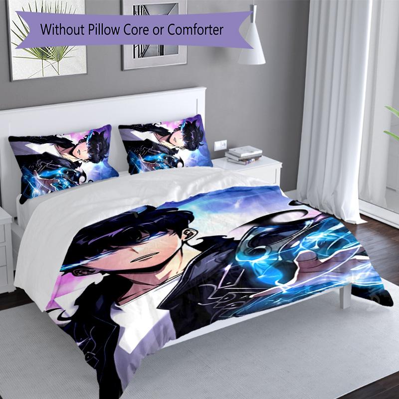 3pcs Solo Leveling Sung Jin-woo pattern bedding set duvet cover set includes duvet cover &pillowcases, perfect all season bedroom decoration & gift