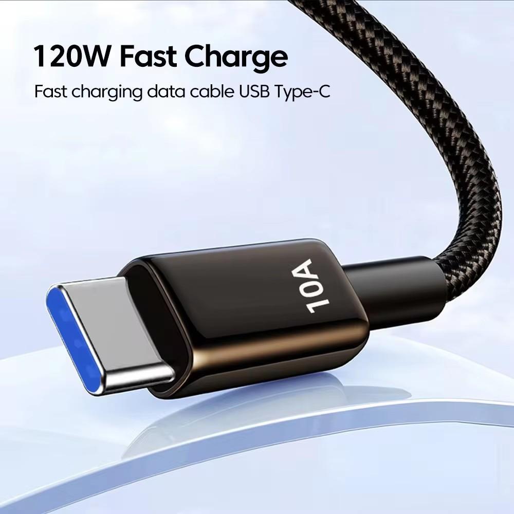 120W 10A Fast Charge USB Type C Cable For Xiaomi Redmi Note 14 Fast Charging Cable For Samsung Huawei Honor Oneplus POCO OPPO