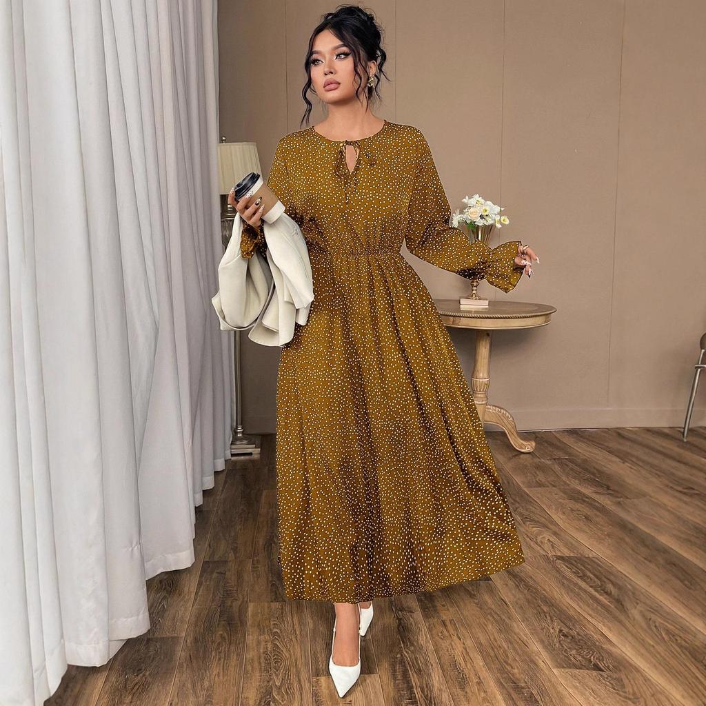 European Style Plus Size Women's Polka Dot Long Sleeve Dress 2025