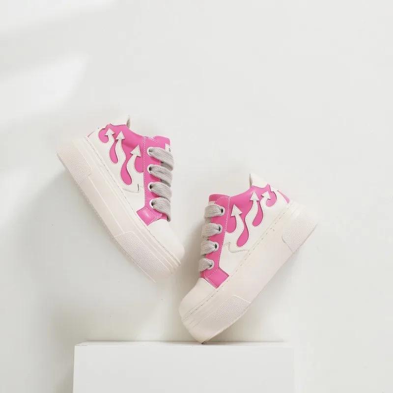 

Мода 2024 Новые женские кроссовки Обувь Толстая подошва Увеличивающие платформы Обувь Женская мода Пламя Обувь для девочек Весна Осень 44 розовый