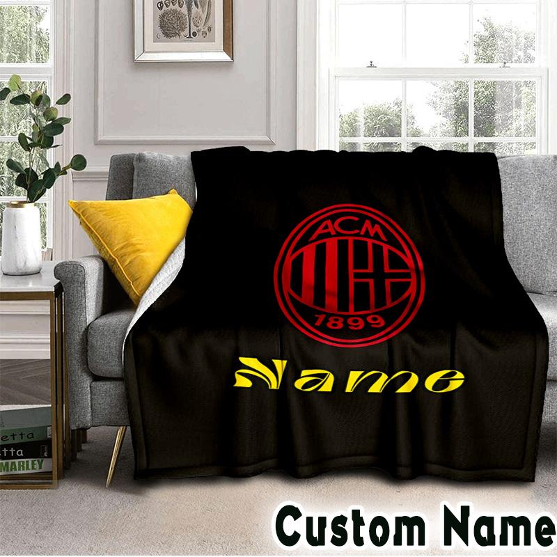 Custom Name Milan Team Crest Throws Blanket Flannel Blankets for Couch Bed Gifts for Men Women Picnic Blanket Christmas Fan Gifts