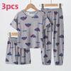 3pcs Summer Children's Printing Short-sleeved Shorts 9 Pants Suit Boys and Girls Comfortable Pajamas Can Be Worn Outside