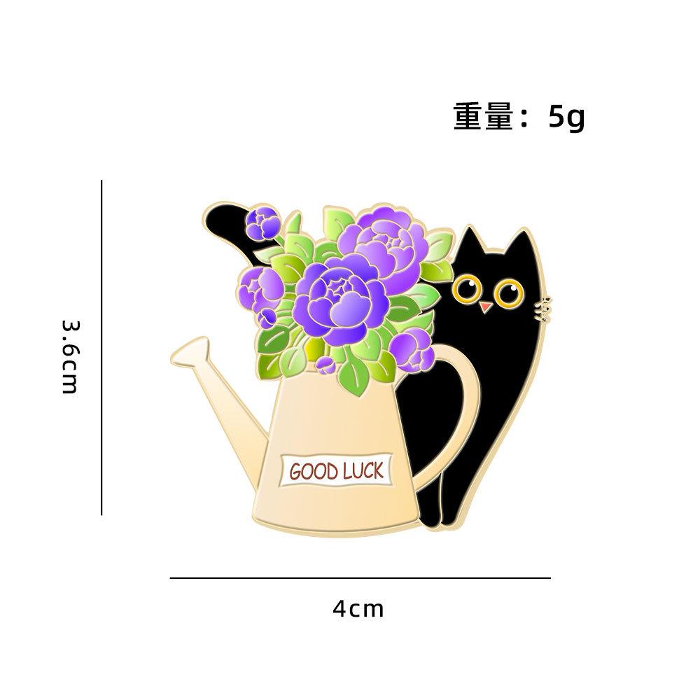 Foreign trade new plant flower cat brooch small fresh and cute animal potted plant black cat metal badge small gift