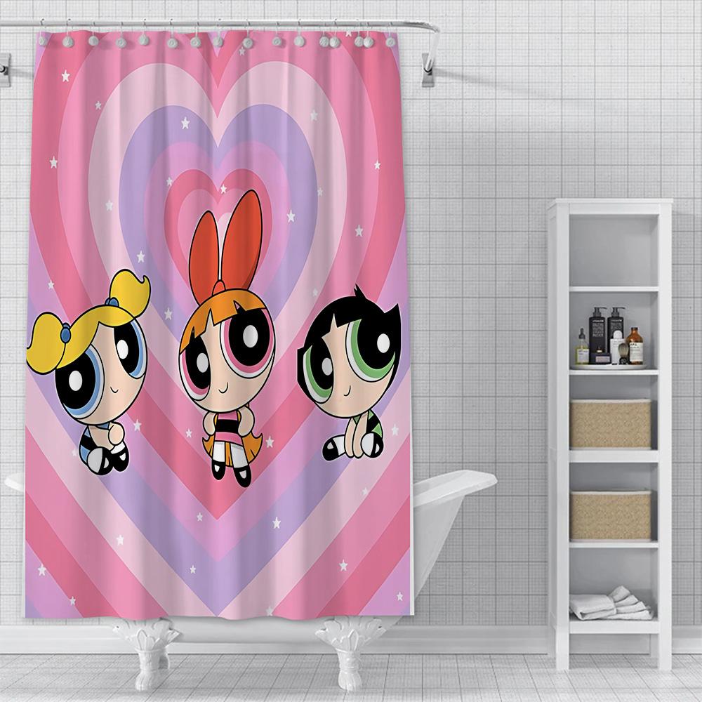 Shower Powerpuffs Girlss Curtain Waterproof Polyester Fabric Paint Colorful Bath Curtains Home Bathroom Decor Curtain With Hook