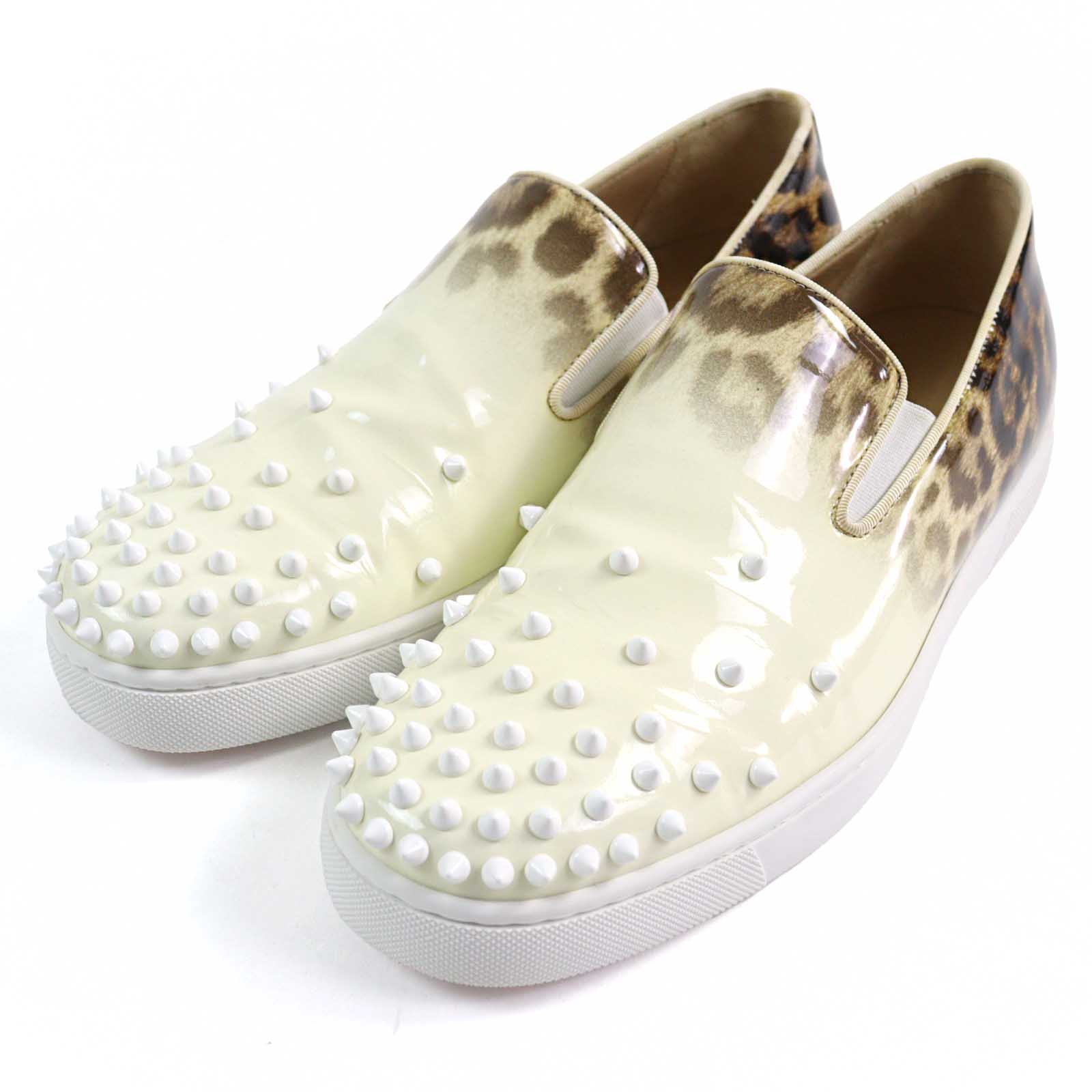 Excellent Christian Louboutin Slip-on  Ivory Brown Patent leather mens 42 Used
